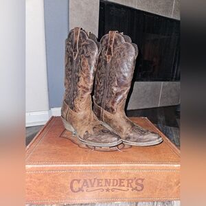 Rawhide Womens Brown Two Toned Wingtip Cowgirl Boot